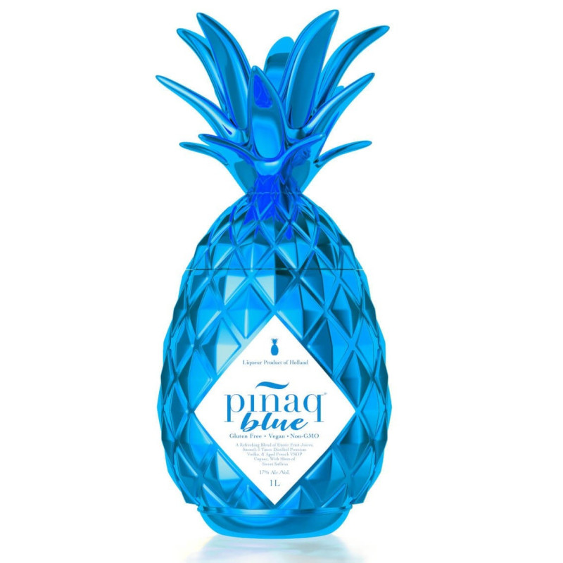Pinaq to ekscytujący tropikalny likier w butelce z niebieskim ananasem